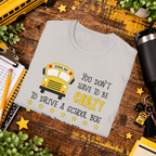Folded Crazy School Bus graphic T-shirt in Ice Grey, styled flat-lay view