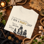 Folded Natural Pirate Ship graphic T-shirt in a styled flat-lay display