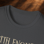 Dark Heather With Enough Caffeine T-shirt collar and fabric detail close-up