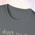 Close-up of the collar and fabric on the Graphite Heather Crayons graphic T-shirt