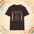 I Don't Have the Time or the Crayons graphic T-shirt in Dark Chocolate, front view
