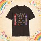I Don't Have the Time or the Crayons graphic T-shirt in Dark Chocolate, front view