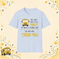 Crazy School Bus graphic T-shirt in Light Blue, front view