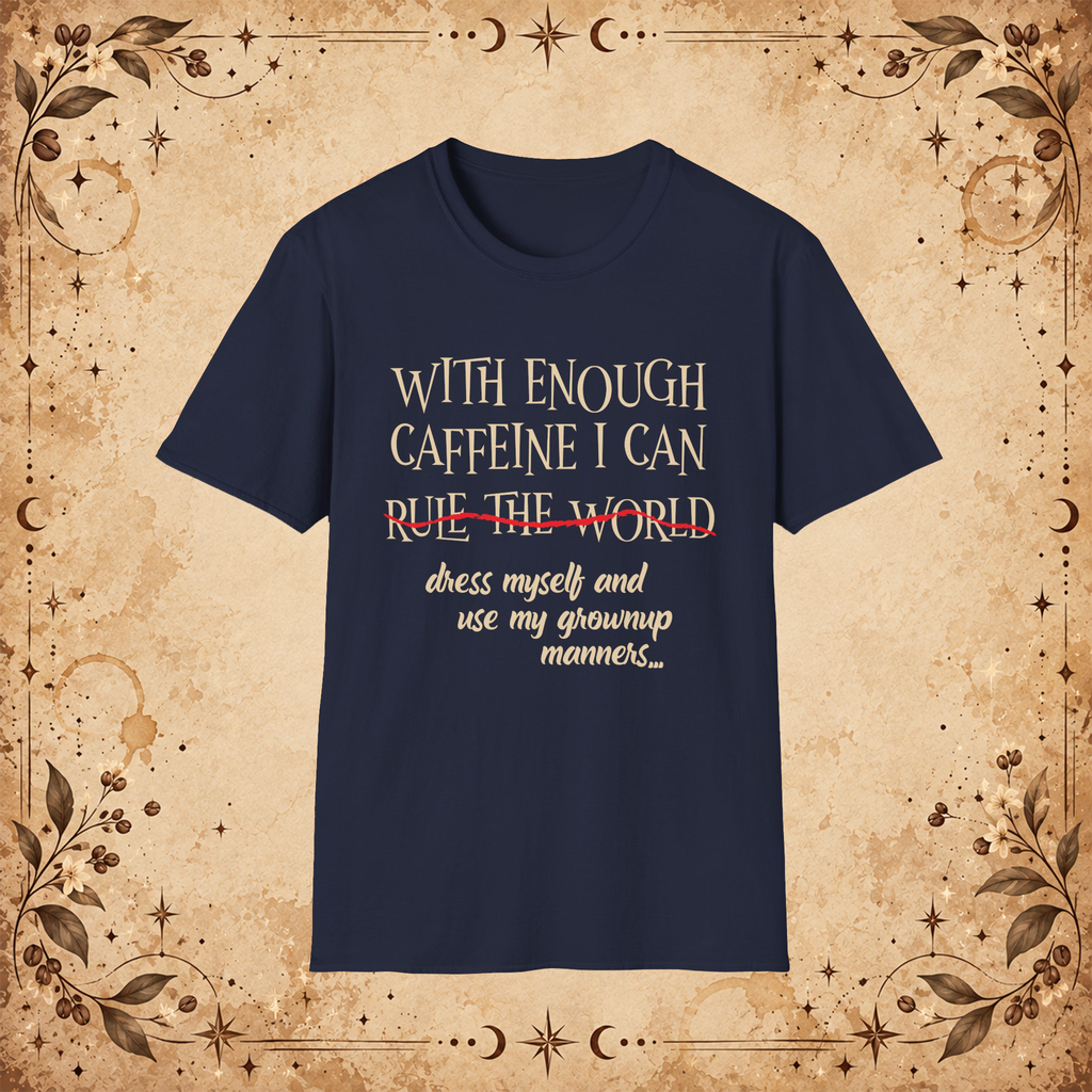 With Enough Caffeine graphic T-shirt in Navy, front view