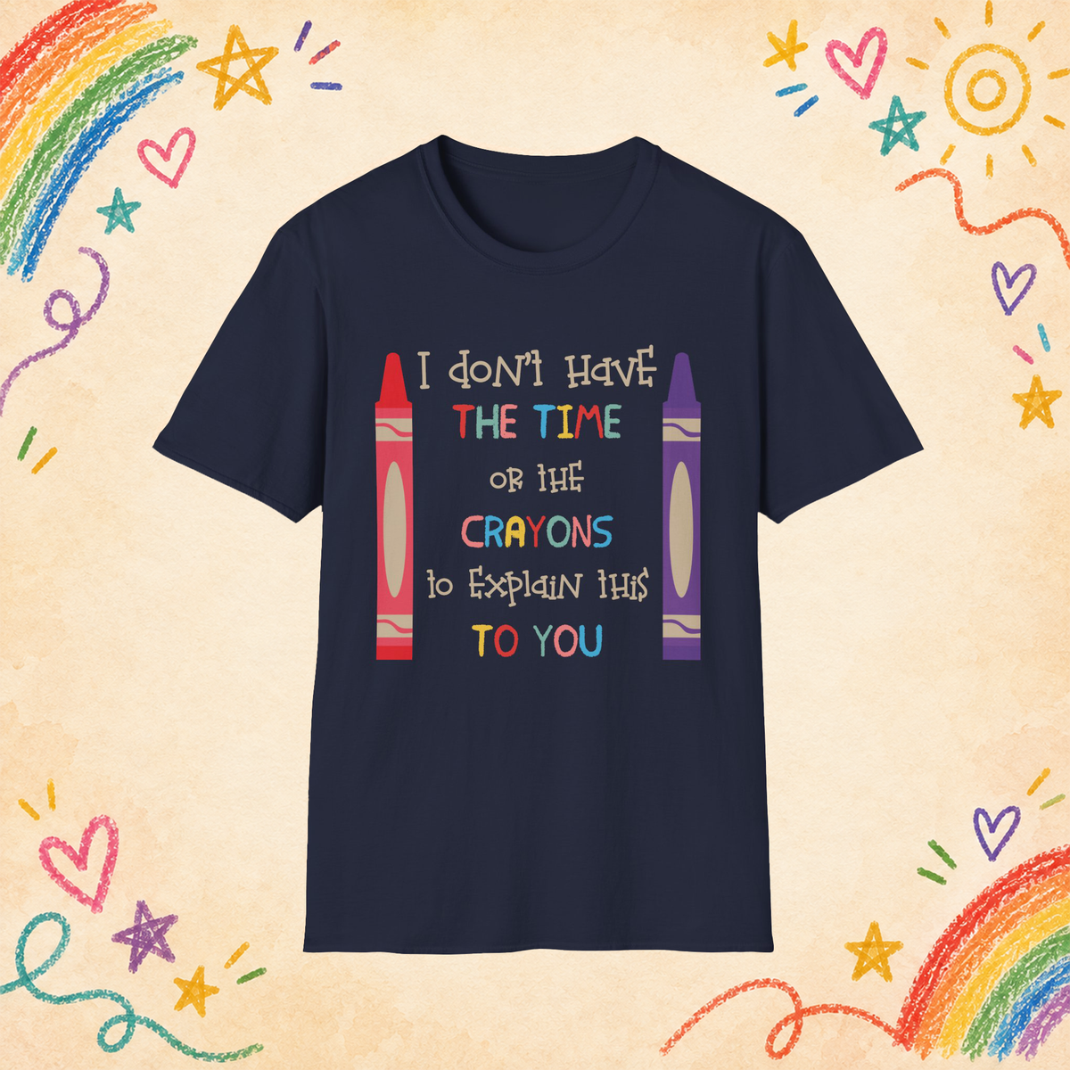 I Don't Have the Time or the Crayons graphic T-shirt in Navy, front view