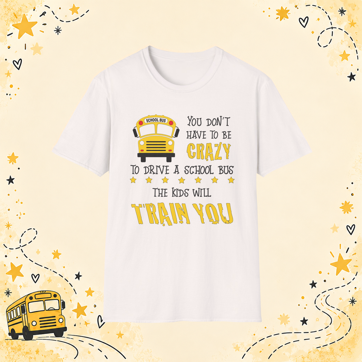 Crazy School Bus graphic T-shirt in White, front view