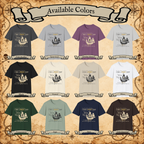 Pirate Ship parenting humor graphic T-shirt color chart showing all 12 shirt colors