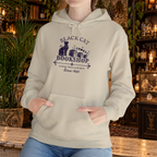 Black Cat Bookshop pullover hoodie in Sand, lifestyle mockup