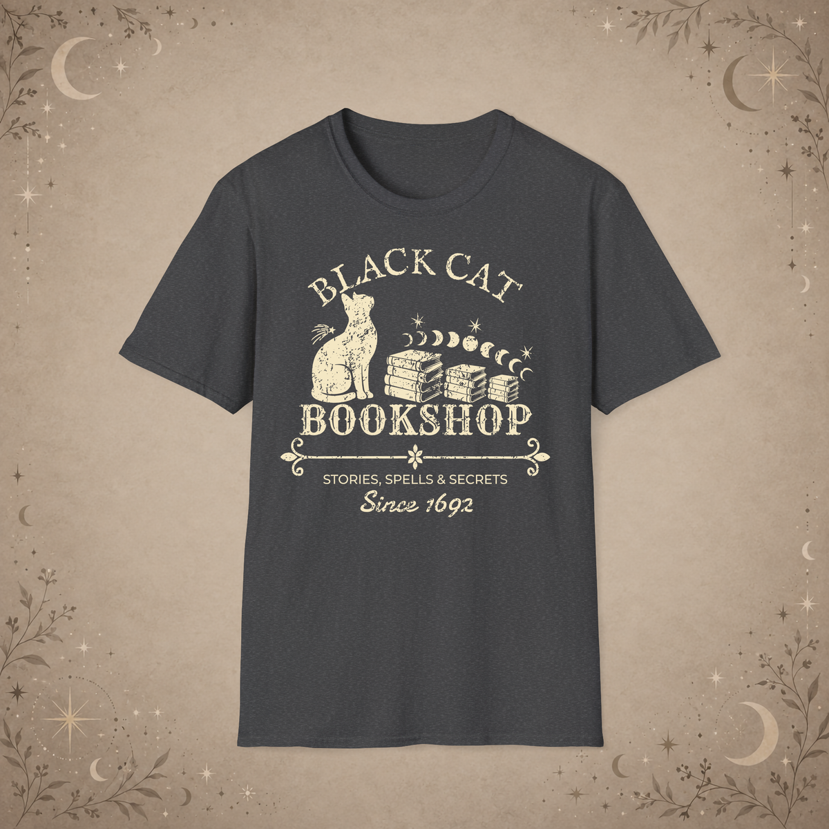 Black Cat Bookshop graphic tee in Dark Heather
