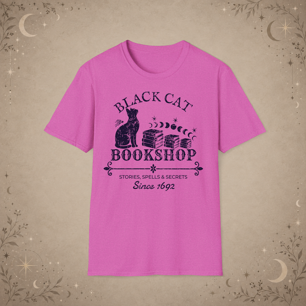 Black Cat Bookshop graphic tee in Heather Berry