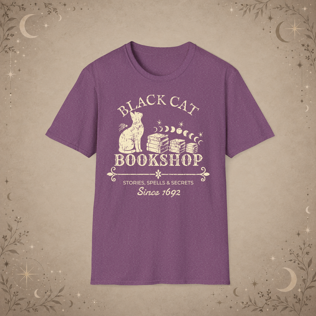 Black Cat Bookshop graphic tee in Heather Maroon
