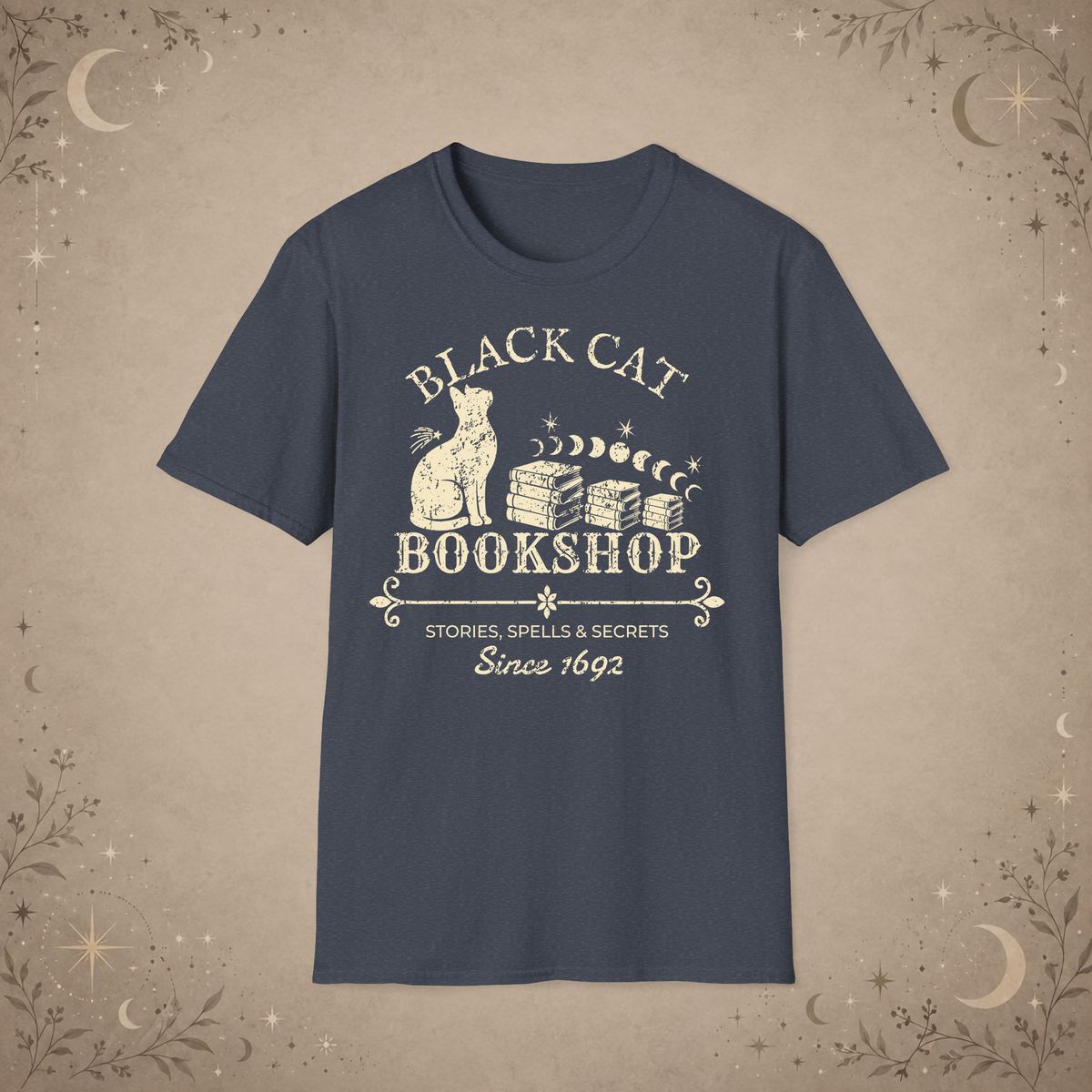 Black Cat Bookshop graphic tee in Heather Navy