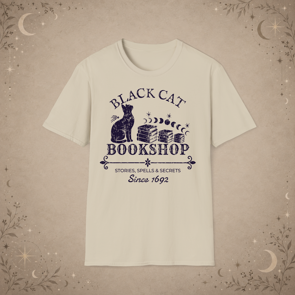 Black Cat Bookshop graphic tee in Sand