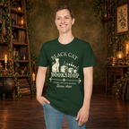 Black Cat Bookshop graphic tee on standing man