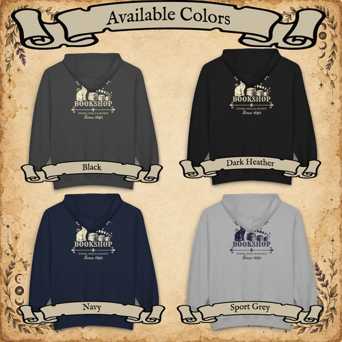 Black Cat Bookshop full-zip hoodie available colors