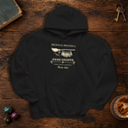Broom and Bramble pullover hoodie in Black, back lay-flat mockup