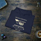 Broom and Bramble pullover hoodie in Navy, folded mockup