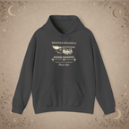 Broom and Bramble pullover hoodie in Dark Heather, front view