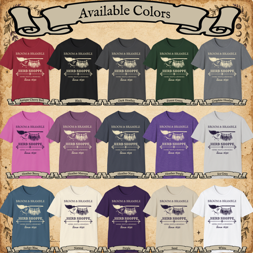 Broom and Bramble graphic tee available colors