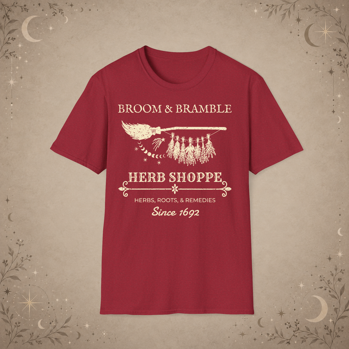Broom and Bramble graphic tee in Antique Cherry Red