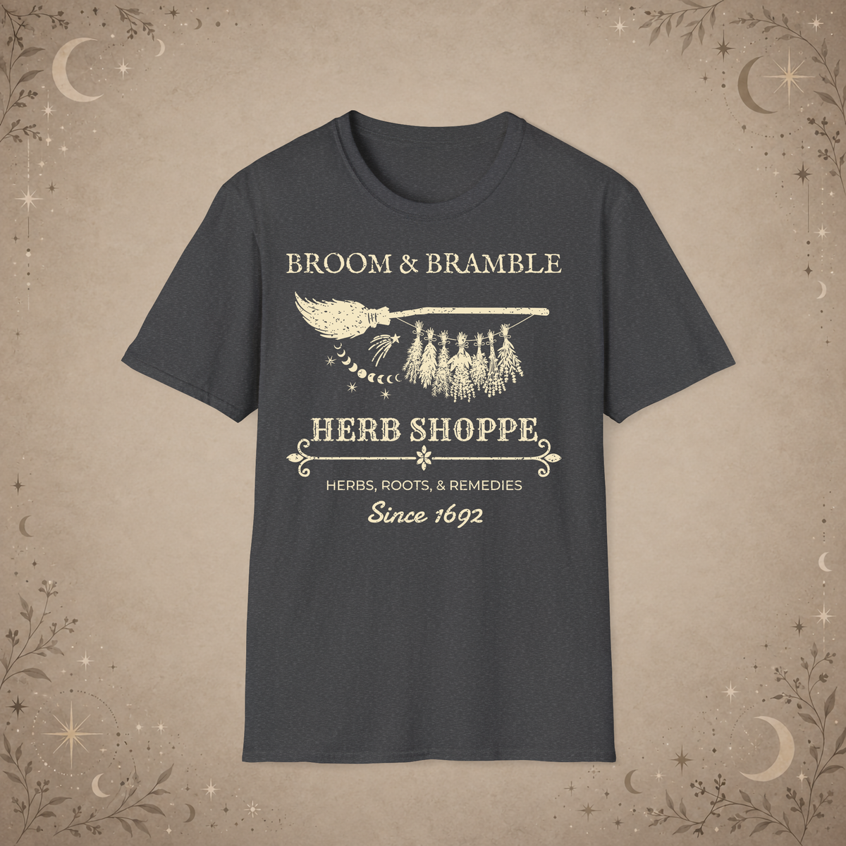 Broom and Bramble graphic tee in Dark Heather