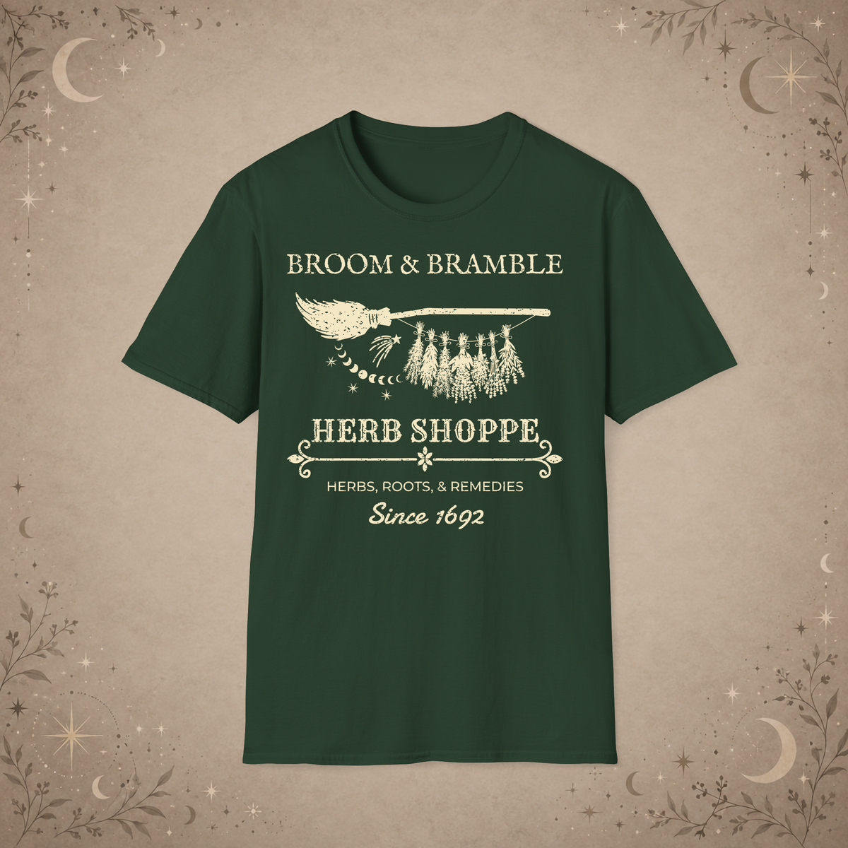 Broom and Bramble graphic tee in Forest Green