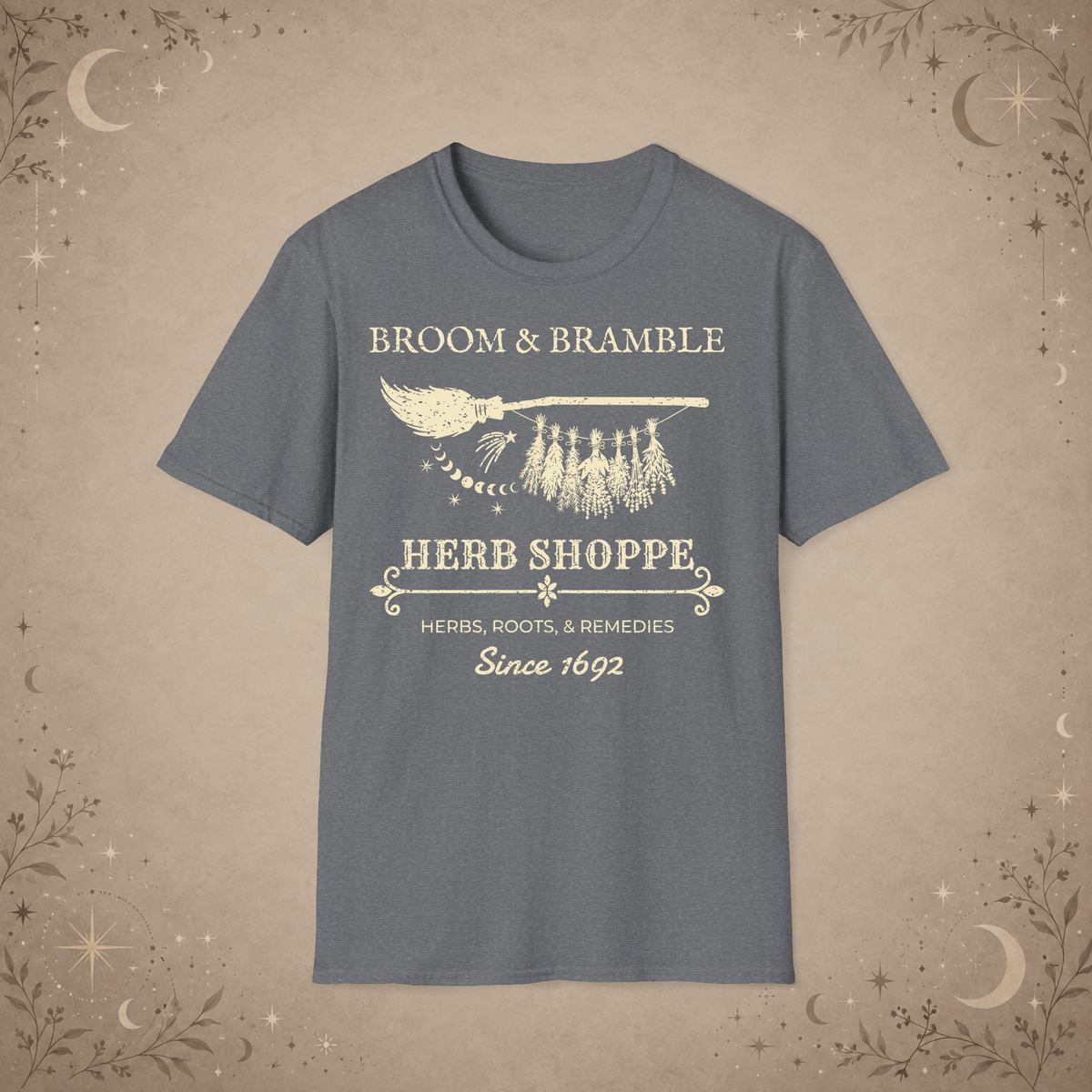 Broom and Bramble graphic tee in Graphite Heather