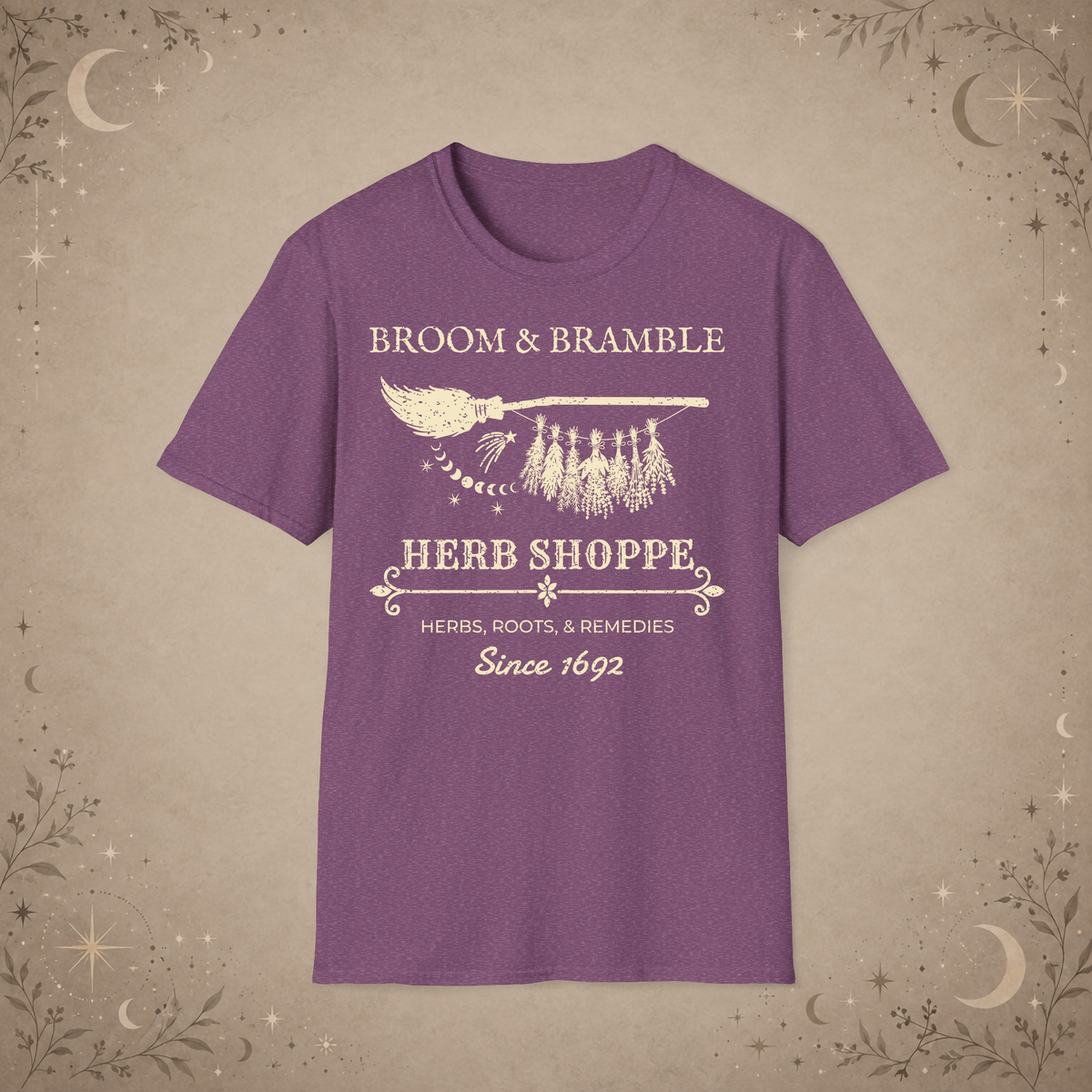 Broom and Bramble graphic tee in Heather Maroon