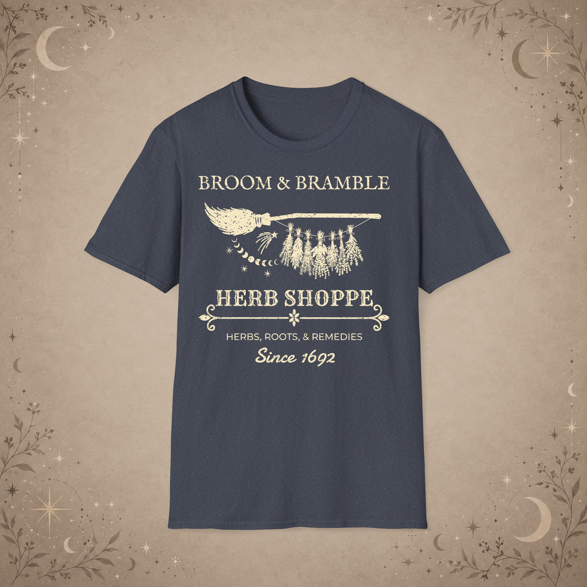Broom and Bramble graphic tee in Heather Navy