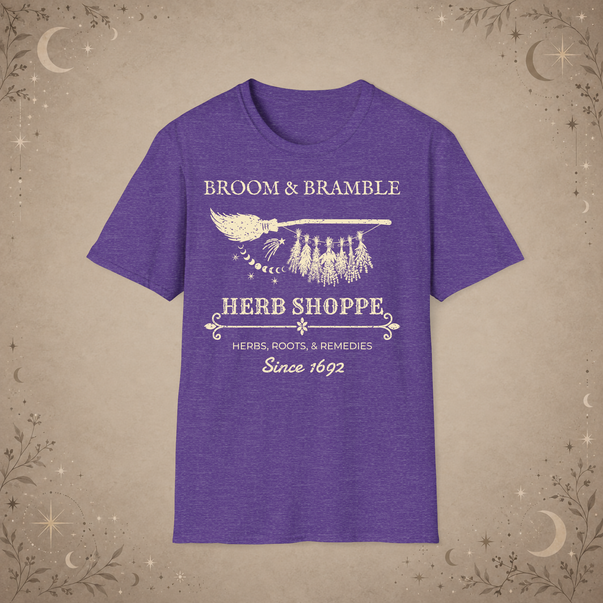 Broom and Bramble graphic tee in Heather Purple