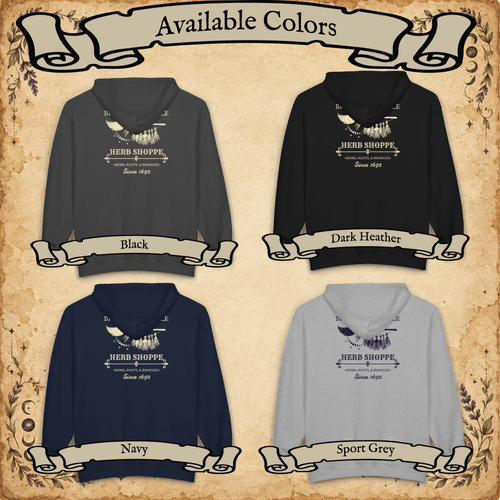 Broom and Bramble full-zip hoodie available colors