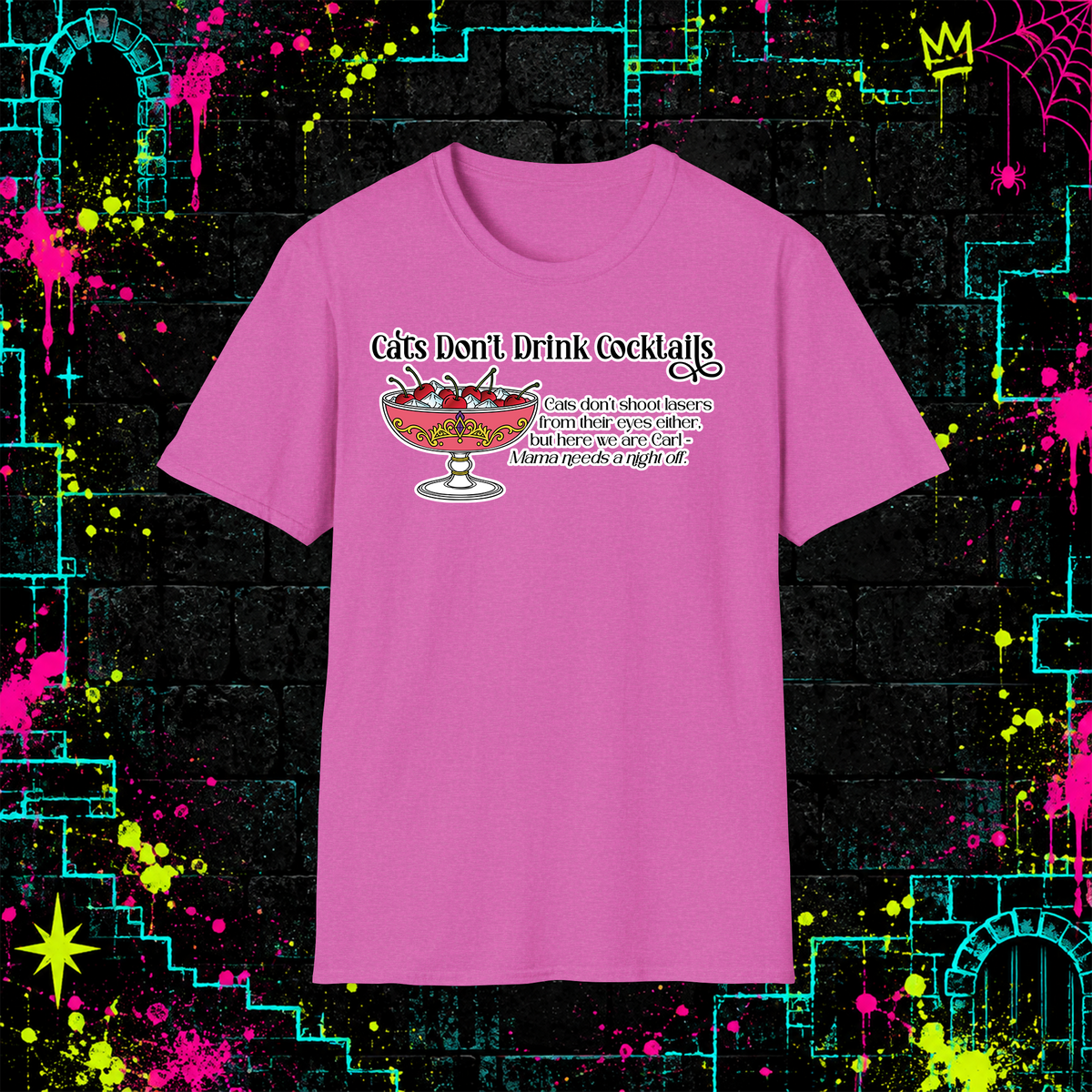 Cats Don’t Drink Cocktails graphic tee in Heather Berry