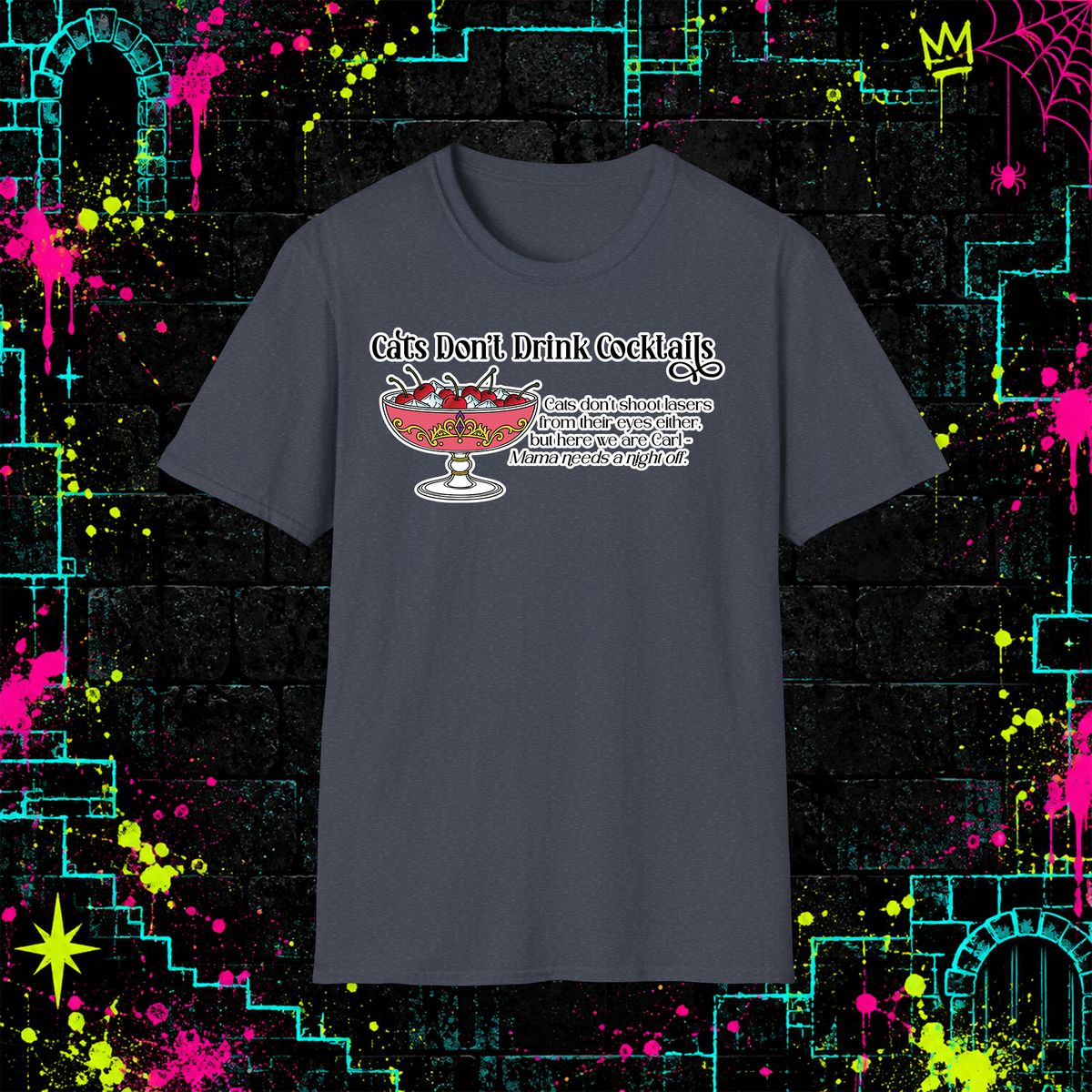 Cats Don’t Drink Cocktails graphic tee in Heather Navy
