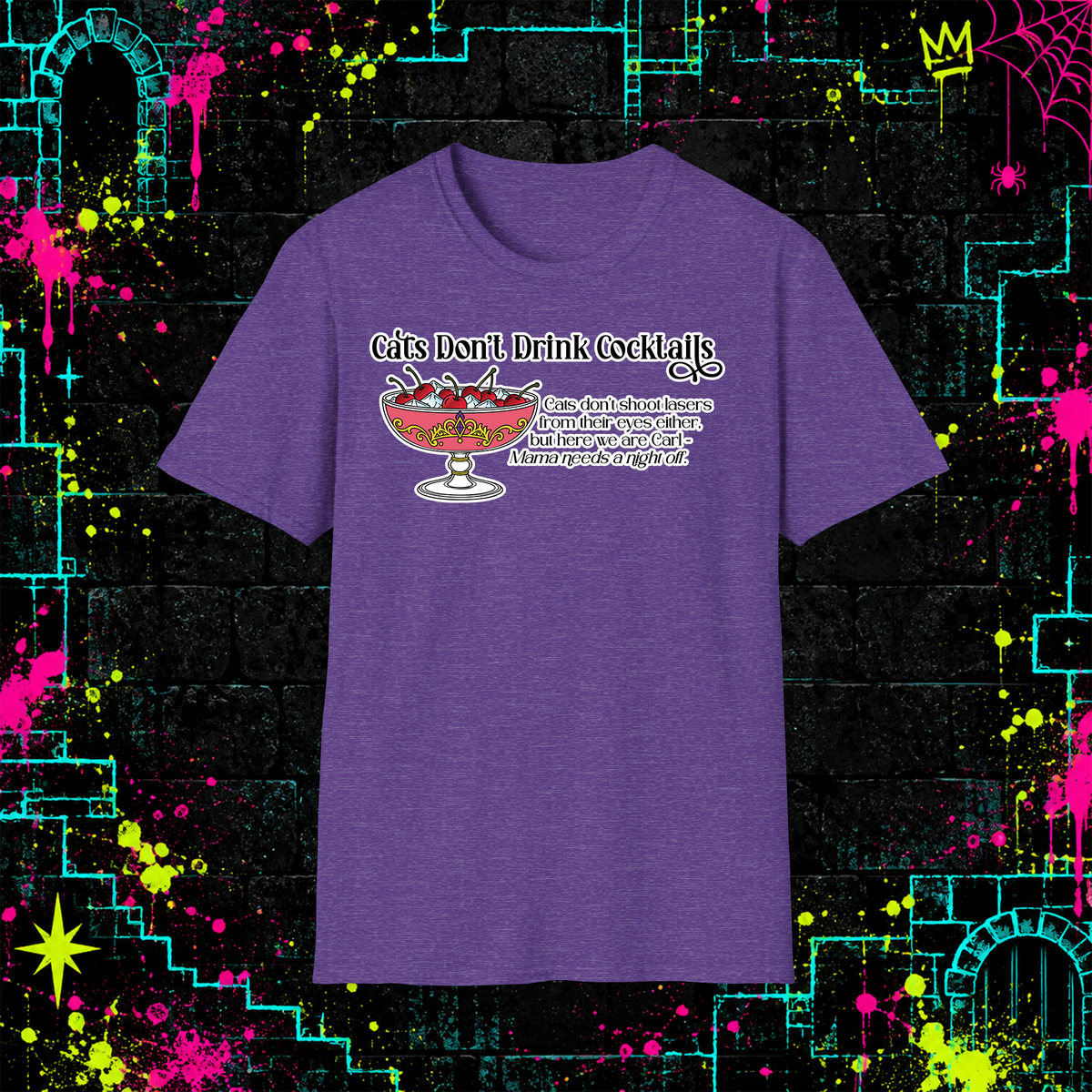 Cats Don’t Drink Cocktails graphic tee in Heather Purple