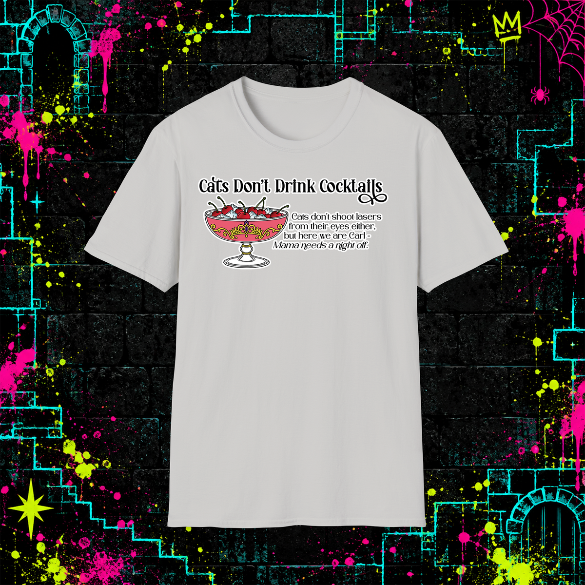 Cats Don’t Drink Cocktails graphic tee in Ice Grey