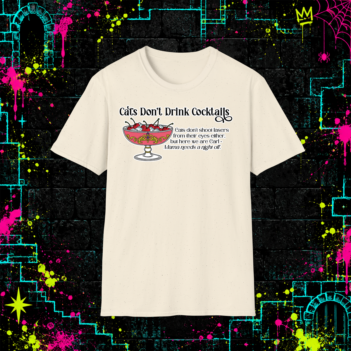 Cats Don’t Drink Cocktails graphic tee in Natural