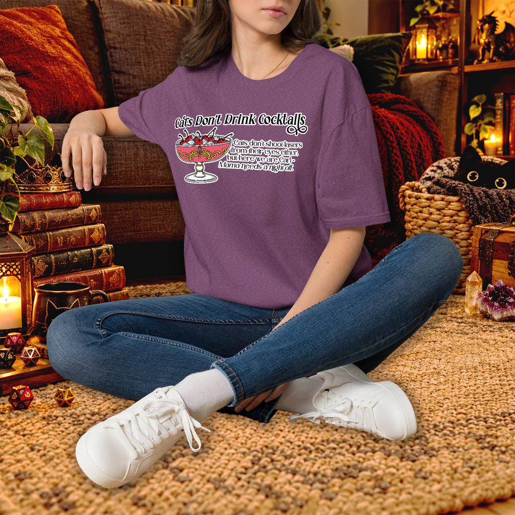 Cats Don’t Drink Cocktails graphic tee lifestyle mockup