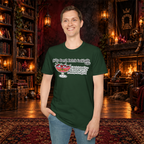 Cats Don’t Drink Cocktails graphic tee on standing man