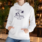 Coven Tea Room pullover hoodie in White, lifestyle mockup