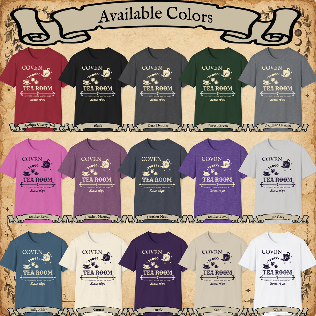 Coven Tea Room graphic tee available colors