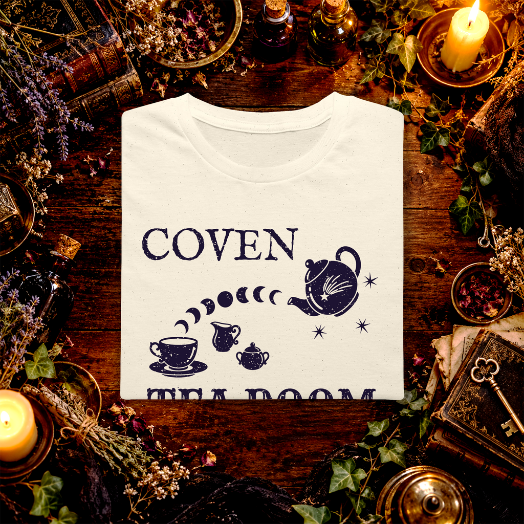 Coven Tea Room folded graphic tee mockup