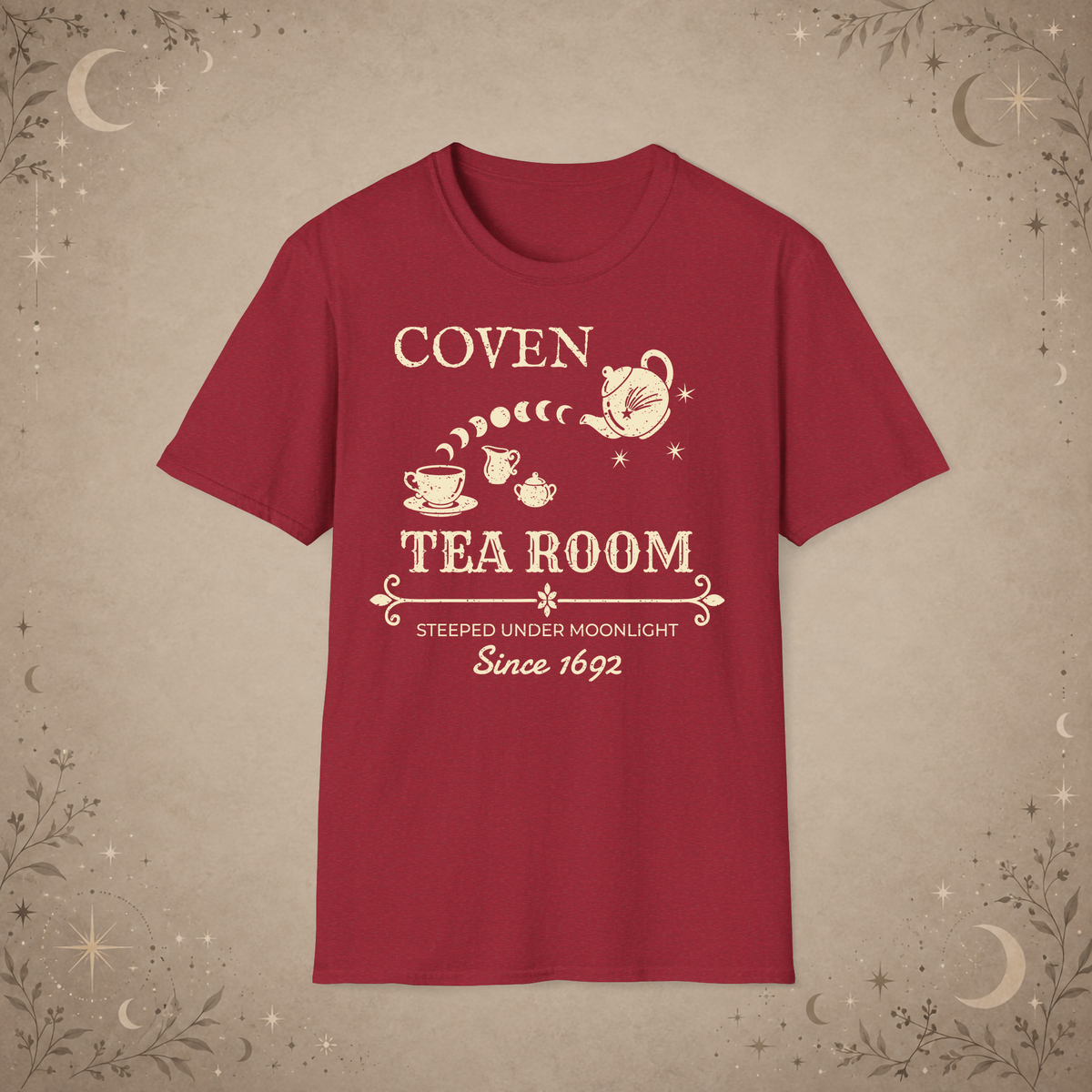 Coven Tea Room graphic tee in Antique Cherry Red