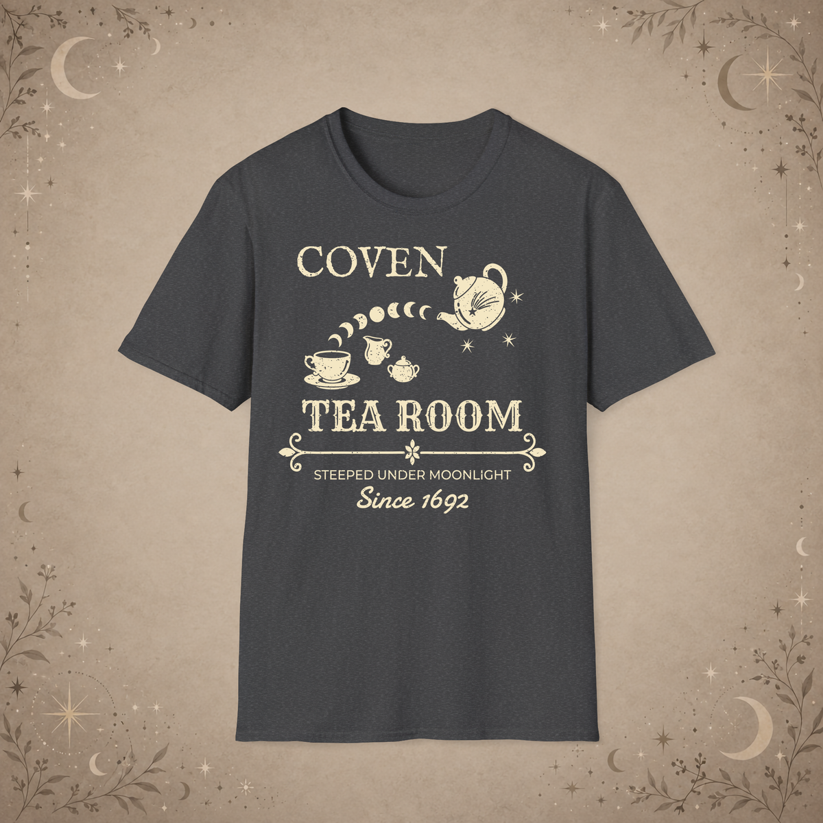 Coven Tea Room graphic tee in Dark Heather