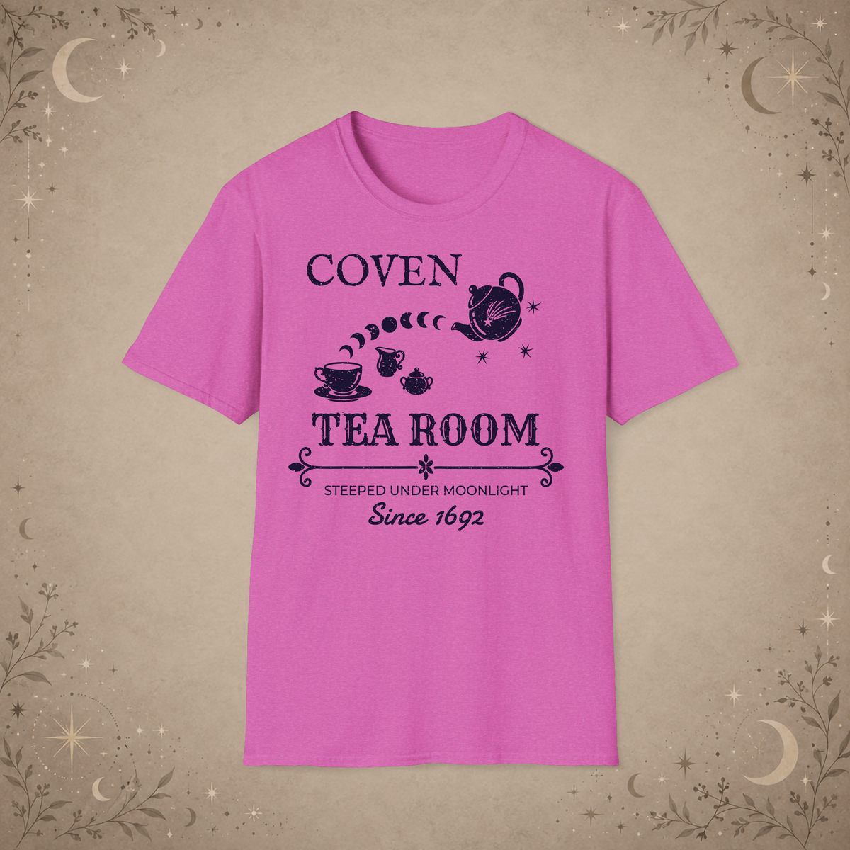 Coven Tea Room graphic tee in Heather Berry