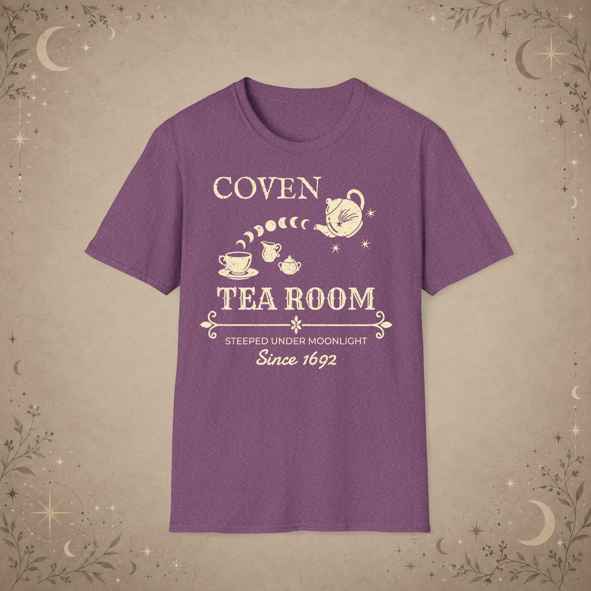 Coven Tea Room graphic tee in Heather Maroon