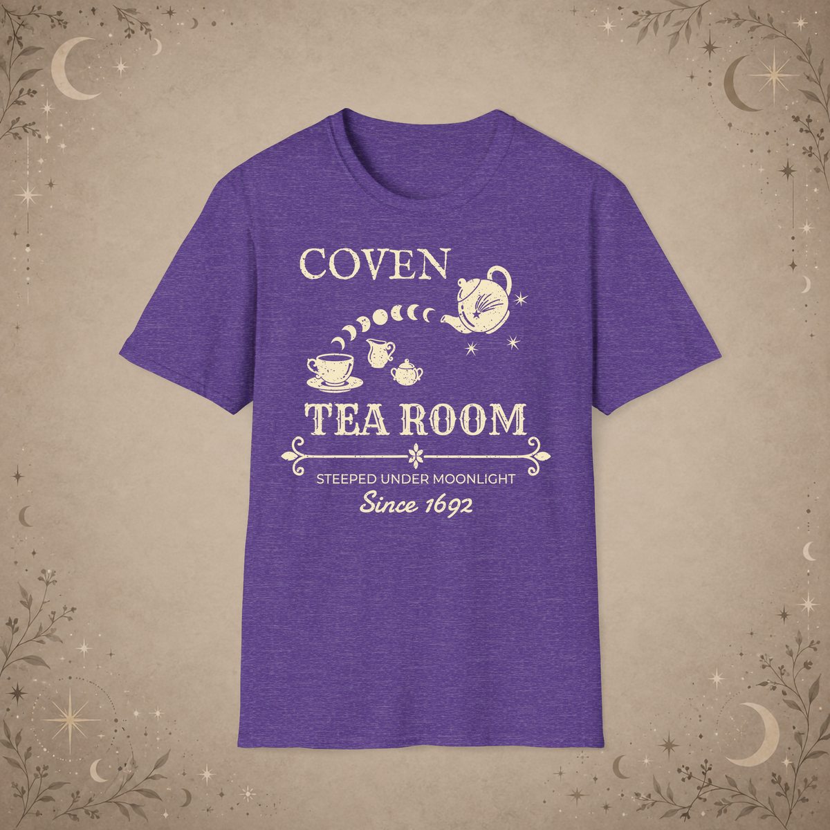 Coven Tea Room graphic tee in Heather Purple