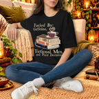 Black Fueled by Caffeine, Fictional Men and Poor Decisions T-shirt, lifestyle mockup