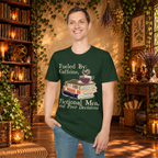 Forest Green Fueled by Caffeine, Fictional Men and Poor Decisions T-shirt, man standing mockup