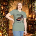 Sage Fueled by Caffeine, Fictional Men and Poor Decisions T-shirt, woman standing mockup