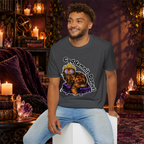 Goddamnit, Donut! graphic tee on seated man
